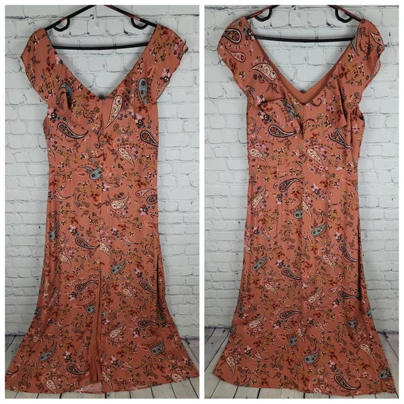 WILLOW & CLAY | floral flower ruffle front slit maxi dress - Picture 1 of 11